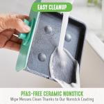 GreenLife 3-in-1 Breakfast Maker Station, Healthy Ceramic Nonstick Dual Griddles for Eggs Meat Sausage Bacon Pancakes and Breakfast Sandwiches, 2 Slice Toast Drawer, Easy-to-use Timer, Turquoise