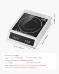 VEVOR Portable Commercial Cooktop, 3500W Induction Burner with 11 Temperature Settings, Stainless Steel Countertop Induction Hot Plate with 3H Timer, Child Lock, for Restaurant Cooking