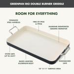 GreenPan 18" x 11" Double Burner Griddle Pan, Hard Anodized Healthy Ceramic Nonstick PFAS-Free, Stainless Steel Handles, Stovetop Cooking, Dishwasher Safe, Oven & Broiler Safe Cookware, Black
