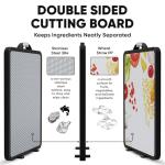 Stainless Steel Cutting Board for Kitchen, Double Sided Stainless Steel & Wheat Straw PP, Non Slip with Juice Groove, Anti-Scratch, Large Chopping Board for Kitchen (Vegetable-Themed Surface)