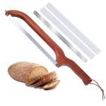 XJHEYLZ Sourdough bread knife, Bread Knife 16",Bread Slicer for Homemade Bread,Adjustable blade tightness for Even Slicing, Serrated knife,Wooden Bread cutter with Bow Design (3, Red-brown color)