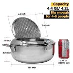 Saltlas Deep Fryer Pot (°F), 11"/4.4Qt (4.2 L) Extra Large Tempura Frying Pot with Lid, 304 Stainless Steel Fry Pot with Fahrenheit Thermometer and Oil Drip Drain Rack