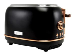 Haden Heritage 2 Slice Wide Slot Stainless Steel Toaster with Adjustable Browning Control & Non-Slip Feet, Black & Copper