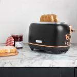 Haden Heritage 2 Slice Wide Slot Stainless Steel Toaster with Adjustable Browning Control & Non-Slip Feet, Black & Copper