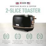 Haden Heritage 2 Slice Wide Slot Stainless Steel Toaster with Adjustable Browning Control & Non-Slip Feet, Black & Copper