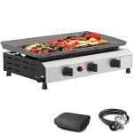 SKOK 3 Burner Outdoor Propane Griddle - 23.3 Inch, 30000 BTU, Portable Flat Top Gas Grill for Camping BBQ