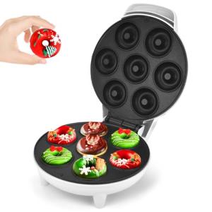 DSP Mini Donut Maker - Non-Stick, Cool Touch Electric Doughnut Machine for Mini Donuts - Perfect for Breakfast, Snacks & Desserts (White, 7 Donuts)