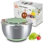 5.3Qt Stainless Steel Salad Spinner with Stop Button, Vegetable Dryer Spinner, Salad Spinner Stainless Steel with Drain, Non-Slip Base, Dishwasher Safe