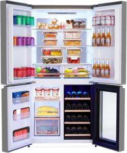 MilleLoom 36 Inch Refrigerator and Freezer, 21 Cu. Ft Counter Depth Fridge French Door Refrigerator with Wine Cooler, 4-Door Fridge with Automated Defrost & Touch Screen, Interior LED Light