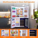 MilleLoom 36 Inch Refrigerator and Freezer, 21 Cu. Ft Counter Depth Fridge French Door Refrigerator with Wine Cooler, 4-Door Fridge with Automated Defrost & Touch Screen, Interior LED Light