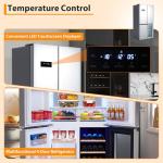 MilleLoom 36 Inch Refrigerator and Freezer, 21 Cu. Ft Counter Depth Fridge French Door Refrigerator with Wine Cooler, 4-Door Fridge with Automated Defrost & Touch Screen, Interior LED Light