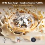 40oz Nut Milk Maker Machine– Almond, Oat & Soy Milk Machine with Auto Clean & Timer, No Filter Needed | 7-in-1 Glass Plant-Based Milk Blender for Healthy Homes-White