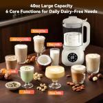 40oz Nut Milk Maker Machine– Almond, Oat & Soy Milk Machine with Auto Clean & Timer, No Filter Needed | 7-in-1 Glass Plant-Based Milk Blender for Healthy Homes-White