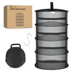 Yesker 4 Layer Herb Drying Rack Hanging Mesh Net Foldable Plant Drying Racks 18" Diameter with Black Zipper & Hook Dryer Hanging Rack for Herbs Seed Bud Fruit Clothes Grow Tent Closets Garden Outdoor