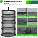 Yesker 4 Layer Herb Drying Rack Hanging Mesh Net Foldable Plant Drying Racks 18" Diameter with Black Zipper & Hook Dryer Hanging Rack for Herbs Seed Bud Fruit Clothes Grow Tent Closets Garden Outdoor