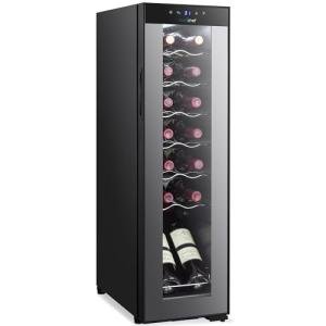 NutriChef 14 Bottle Wine Fridge | Single Zone Wine Chiller | Adjustable Temp 41°F - 64°F | Ultra Quiet Operation | Wine Cooler for Home & Office | 34x10x17 IN (Black)