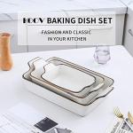 KOOV Bakeware Set, Ceramic Baking Dish Set, Rectangular Casserole Dish Set, Lasagna Pans for Cooking, Cake Dinner, Kitchen, 9 x 13 Inches, Texture Series 3-Piece (White)