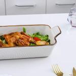 KOOV Bakeware Set, Ceramic Baking Dish Set, Rectangular Casserole Dish Set, Lasagna Pans for Cooking, Cake Dinner, Kitchen, 9 x 13 Inches, Texture Series 3-Piece (White)