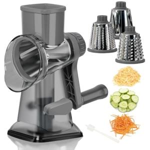 GOTOSOBAY Cheese Grater with Handle,Multifunctional Rotary Cheese Grater,Kitchen Cheese Shredder Can Easily Chop Vegetables,Potatoes,Carrots,Etc.The Suction Cup is Stable and Easy to Clean (gray)
