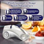 Manual Cycle Adjustment 15° 5-Stage Knife Sharpener, Diamond-Coated Carbide Ceramic Sharpener for Precision,Professional,Bread,Serrated,Chef's Knives,Scissors, Ergonomic Handle with Hanging Hole