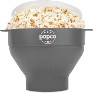 POPCO Silicone Microwave Popcorn Popper with Handles, Silicone Popcorn Maker, Collapsible Bowl and Dishwasher Safe - 15 Colors Available (Gray)