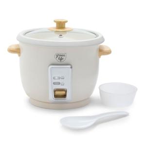 GreenLife Rice Cooker with Removable PFAS-Free Nonstick Pot, 3-Cups Uncooked/6-Cups Cooked, One-Switch Design, Auto Keep Warm Function, Soup, Grains, Oatmeal, Wood Handle, Cream