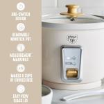 GreenLife Rice Cooker with Removable PFAS-Free Nonstick Pot, 3-Cups Uncooked/6-Cups Cooked, One-Switch Design, Auto Keep Warm Function, Soup, Grains, Oatmeal, Wood Handle, Cream