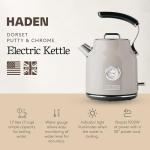 Haden Dorset 1.7 Liter Stainless Steel Electric Kettle, Hot Water Kettle with 360-Degree Base and Auto Shutoff, Putty & Chrome