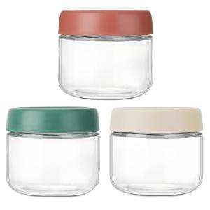 Povinmos 3Pack Overnight Oats Containers with Lids,10oz Glass Jar with Scew Lid,Salad Dressing Fruit Veggies Sauce Snacks Meal Prep Food Containers,Spice Jars,Wide Mouth Storage Containers