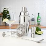True 4-Piece Cocktail Shaker Set Includes Cobbler Shaker, Strainer, Jigger, Bar Spoon for Classic Cocktails, Mixed Drinks, Cold Brew, Home Bar Tools, Bartender Gifts, Bar Cart Accessories, Silver