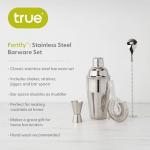 True 4-Piece Cocktail Shaker Set Includes Cobbler Shaker, Strainer, Jigger, Bar Spoon for Classic Cocktails, Mixed Drinks, Cold Brew, Home Bar Tools, Bartender Gifts, Bar Cart Accessories, Silver