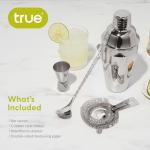 True 4-Piece Cocktail Shaker Set Includes Cobbler Shaker, Strainer, Jigger, Bar Spoon for Classic Cocktails, Mixed Drinks, Cold Brew, Home Bar Tools, Bartender Gifts, Bar Cart Accessories, Silver