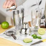 True 4-Piece Cocktail Shaker Set Includes Cobbler Shaker, Strainer, Jigger, Bar Spoon for Classic Cocktails, Mixed Drinks, Cold Brew, Home Bar Tools, Bartender Gifts, Bar Cart Accessories, Silver