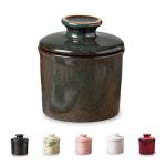 Teapeak Pottery Butter Keeper Crock - Ceramic Butter Dish with Water Line for Countertop, Keep Butter Fresh (Greenish Brown)