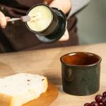 Teapeak Pottery Butter Keeper Crock - Ceramic Butter Dish with Water Line for Countertop, Keep Butter Fresh (Greenish Brown)