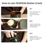 Teapeak Pottery Butter Keeper Crock - Ceramic Butter Dish with Water Line for Countertop, Keep Butter Fresh (Greenish Brown)
