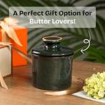Teapeak Pottery Butter Keeper Crock - Ceramic Butter Dish with Water Line for Countertop, Keep Butter Fresh (Greenish Brown)