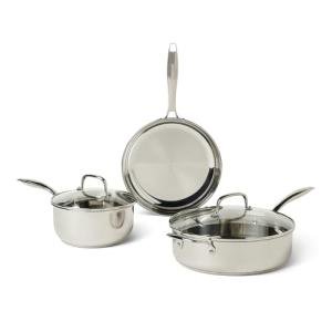 Amazon Basics Stainless Steel Cookware Set, 5-Piece Set, All Cooktop Friendly, Dishwasher-Safe