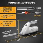 Homaider Electric Knife for Turkey, Meat Slicing, Bread, Fillet, Foam & More | Ergonomic Handle + 2 Stainless Steel Carving Blades & Serving Fork Included