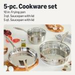 Amazon Basics Stainless Steel Cookware Set, 5-Piece Set, All Cooktop Friendly, Dishwasher-Safe