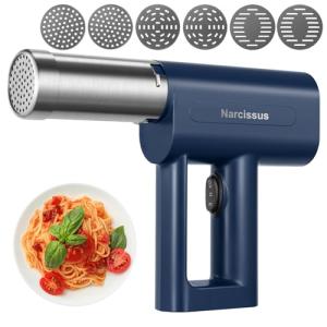 Narcissus Electric Pasta Maker, 3 in 1 Handheld Pasta Maker Machine, 4000mAh Larger Battery, Cordless for Portable Design, Automatic Dough Press, Blue, Include a Cleaning Brush