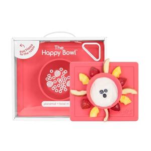 ezpz Happy Bowl - 24 Months + (Coral) - 100% Silicone Suction Bowl with Built-in Placemat – Dishwasher Safe