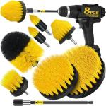 Holikme 8 Piece Drill Brush Attachments Set, Power Scrubber with Extend Long Attachment，Cleaning Supplies for Bathtub, Shower, Grout, Tile(Yellow)