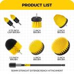 Holikme 8 Piece Drill Brush Attachments Set, Power Scrubber with Extend Long Attachment，Cleaning Supplies for Bathtub, Shower, Grout, Tile(Yellow)