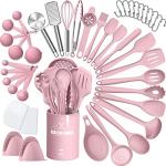 Silicone Cooking Kitchen Utensil Set, AIKKIL 43 Pcs Pink Cooking Utensils Set, Turner, Tongs, Spoon, Spatula, Kitchen Gadgets Tools Set For Nonstick Cookware, Heat Resistant (Dishwasher, BPA Free)