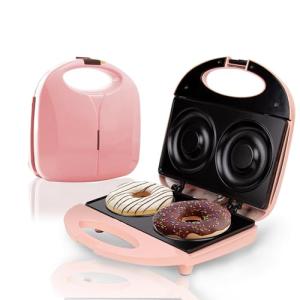 Mini Donut Maker, Mini Donuts Maker, Large Donut Maker, 2 Extra Large 4-inch Donuts, Non-stick, Anti-scalding, Double Sided Heating, Easy to Use and Clean, Perfect for Home Baking (Pink)