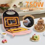 Mini Donut Maker, Mini Donuts Maker, Large Donut Maker, 2 Extra Large 4-inch Donuts, Non-stick, Anti-scalding, Double Sided Heating, Easy to Use and Clean, Perfect for Home Baking (Pink)