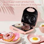 Mini Donut Maker, Mini Donuts Maker, Large Donut Maker, 2 Extra Large 4-inch Donuts, Non-stick, Anti-scalding, Double Sided Heating, Easy to Use and Clean, Perfect for Home Baking (Pink)