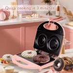 Mini Donut Maker, Mini Donuts Maker, Large Donut Maker, 2 Extra Large 4-inch Donuts, Non-stick, Anti-scalding, Double Sided Heating, Easy to Use and Clean, Perfect for Home Baking (Pink)