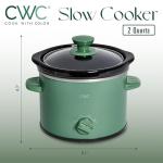 COOK WITH COLOR 2QT Mini Electric Round Slow Cooker - Adjustable Settings, Removable Stoneware Pot, Tempered Glass Lid, Dishwasher Safe, Cool-Touch Side Handles, Dark Sage